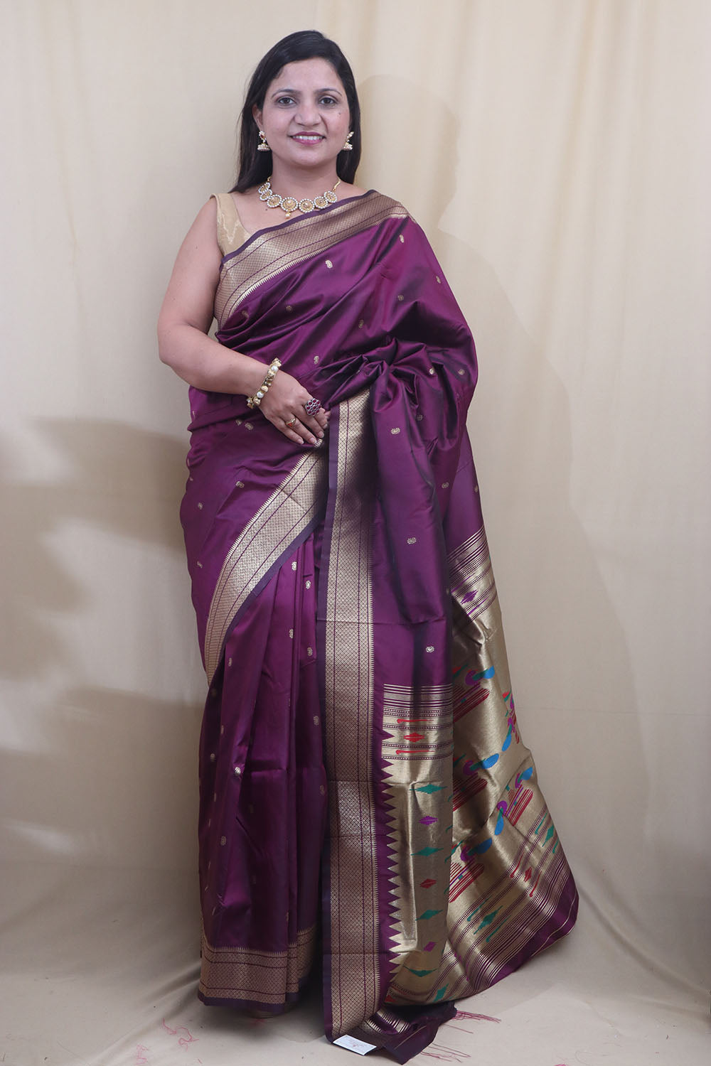 Elegant Design - Purple Paithani Silk Peacock Design Saree - Luxurion World