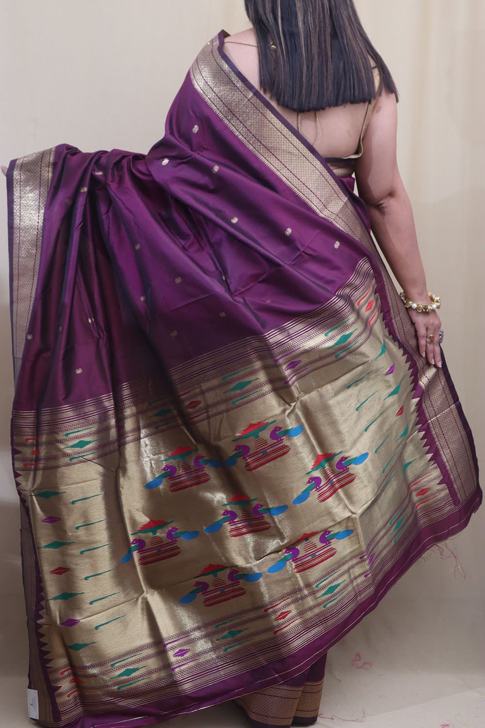 Elegant Design - Purple Paithani Silk Peacock Design Saree - Luxurion World