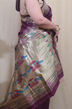 Elegant Design - Purple Paithani Silk Peacock Design Saree - Luxurion World