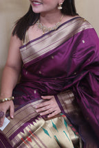 Elegant Design - Purple Paithani Silk Peacock Design Saree - Luxurion World