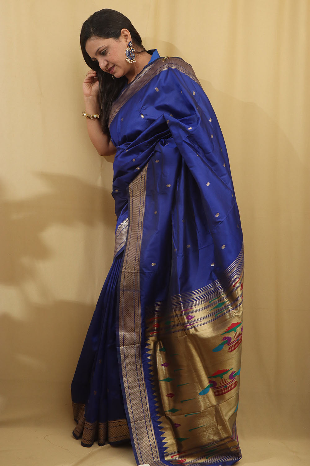 Elegant Blue Paithani Silk Peacock Design Saree - Luxurion World