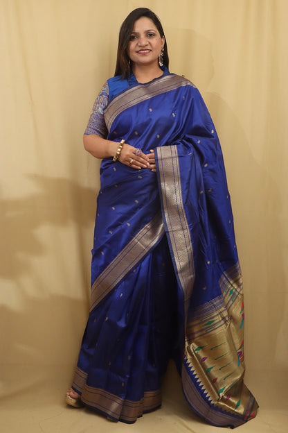 Elegant Blue Paithani Silk Peacock Design Saree - Luxurion World