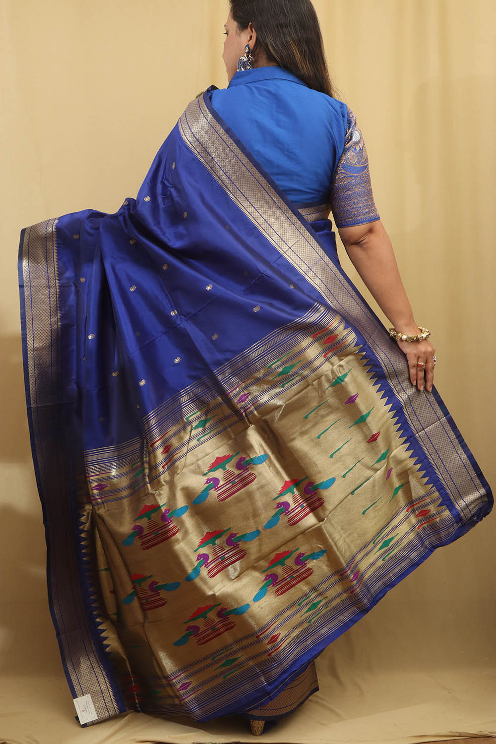 Elegant Blue Paithani Silk Peacock Design Saree - Luxurion World