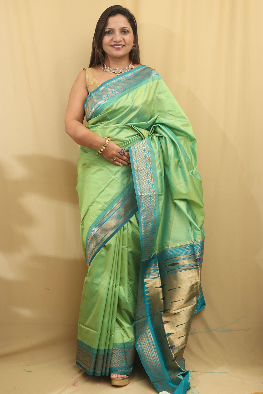 Stunning Green Paithani Silk Peacock Design Saree - Luxurion World