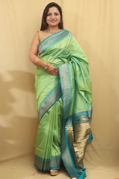 Stunning Green Paithani Silk Peacock Design Saree - Luxurion World