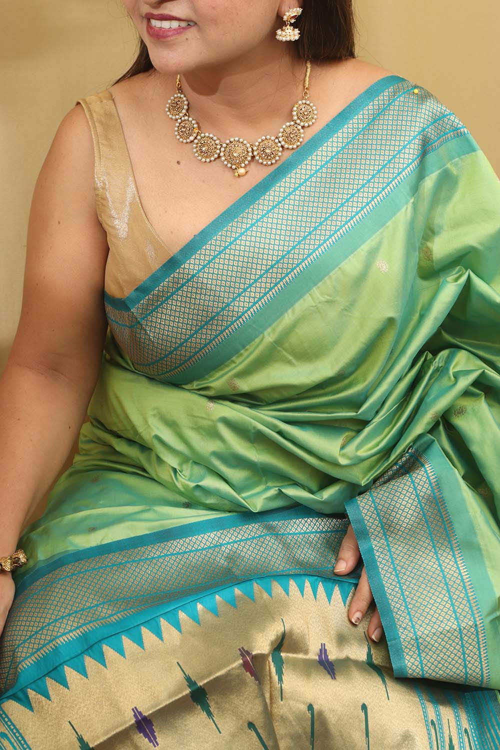 Stunning Green Paithani Silk Peacock Design Saree - Luxurion World