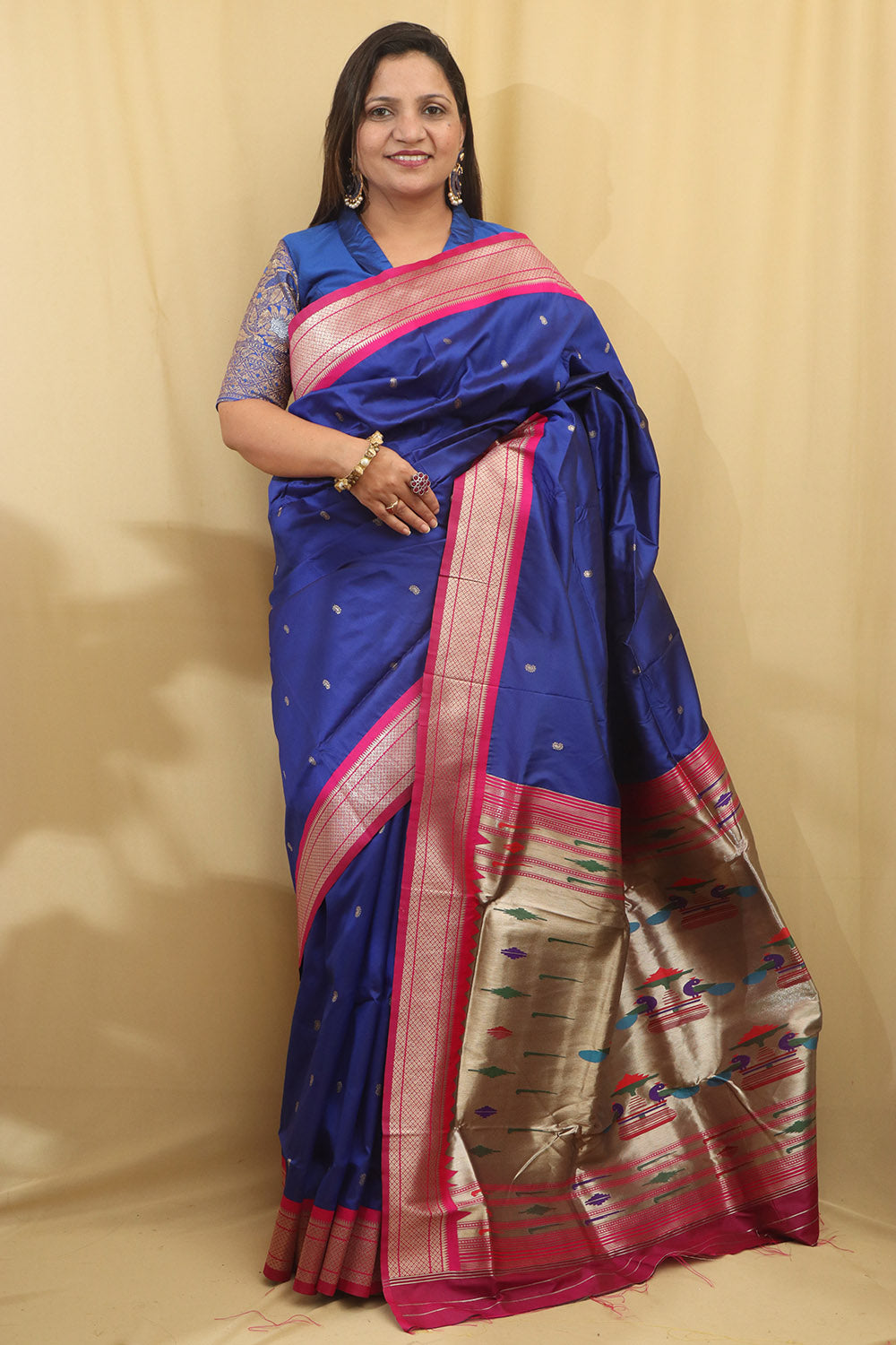 Elegant Blue Paithani Silk Peacock Design Saree - Luxurion World