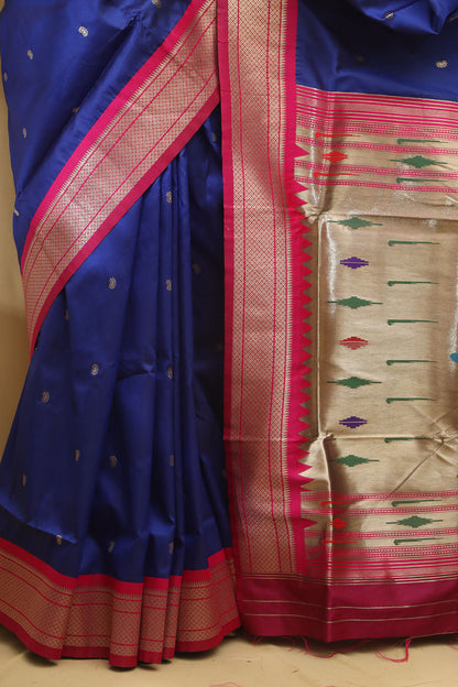 Elegant Blue Paithani Silk Peacock Design Saree - Luxurion World
