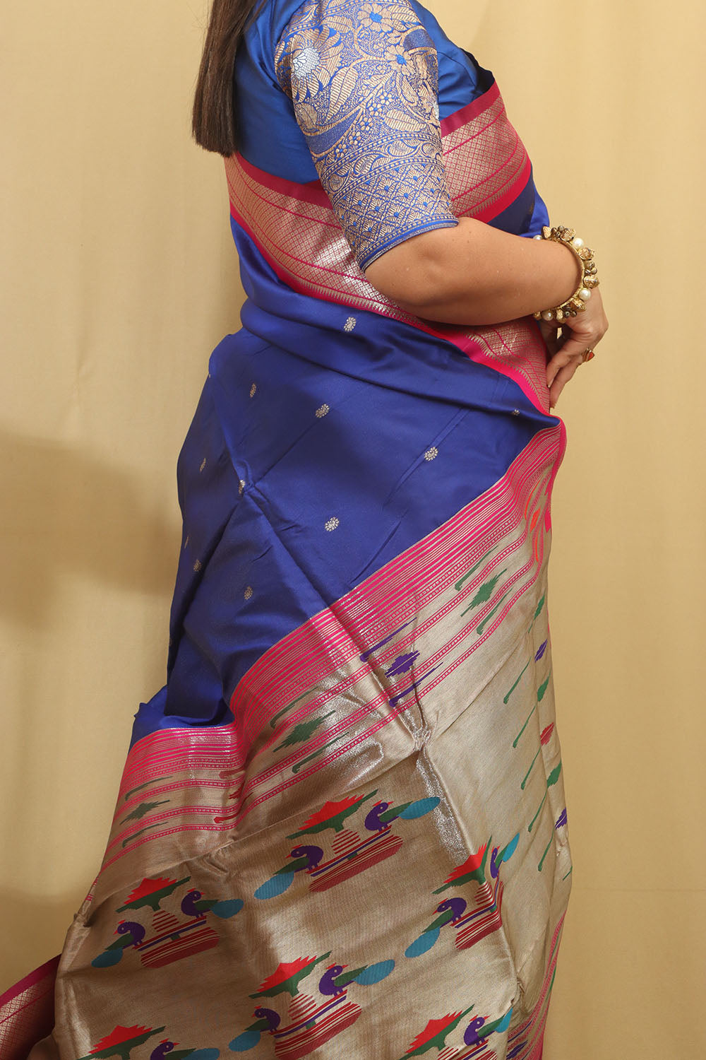 Elegant Blue Paithani Silk Peacock Design Saree - Luxurion World