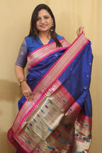 Elegant Blue Paithani Silk Peacock Design Saree - Luxurion World