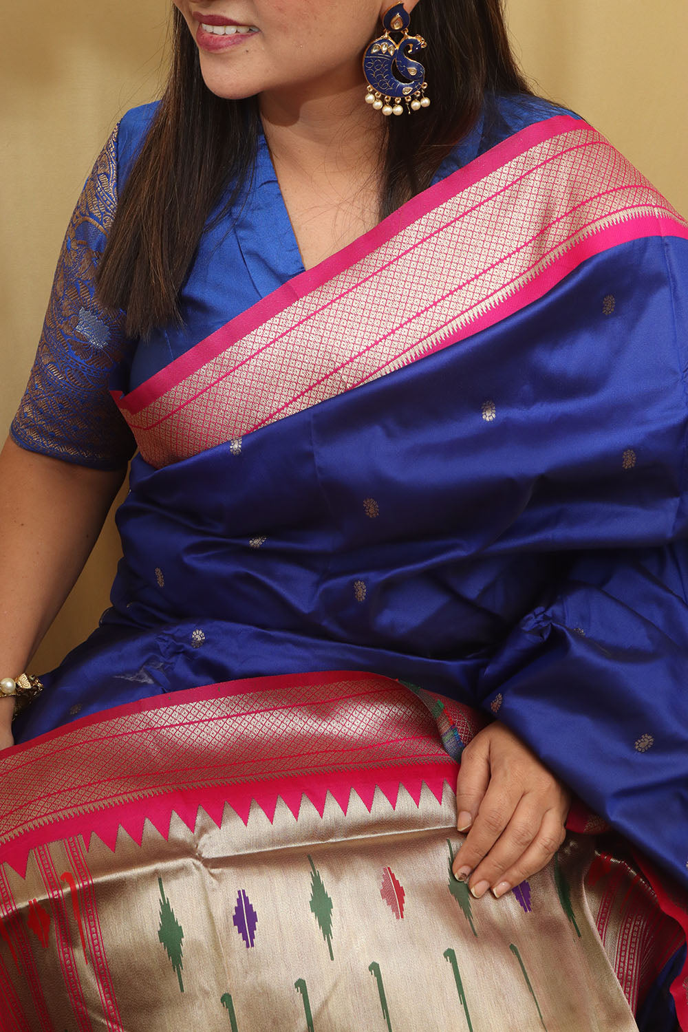 Elegant Blue Paithani Silk Peacock Design Saree - Luxurion World