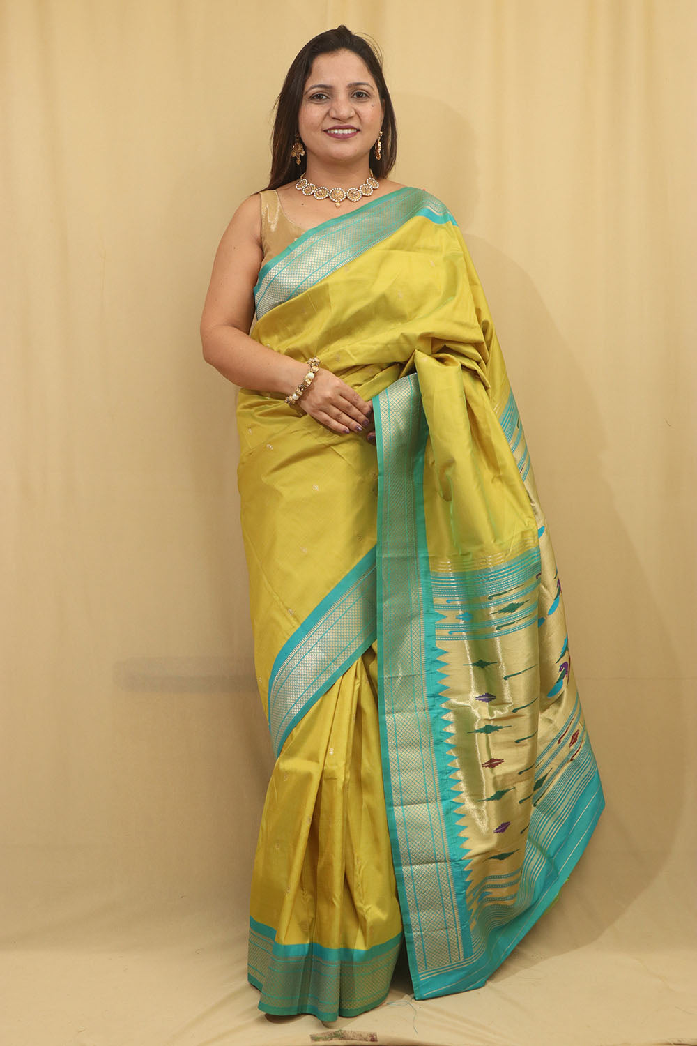 Elegant Green Paithani Silk Peacock Design Saree - Luxurion World