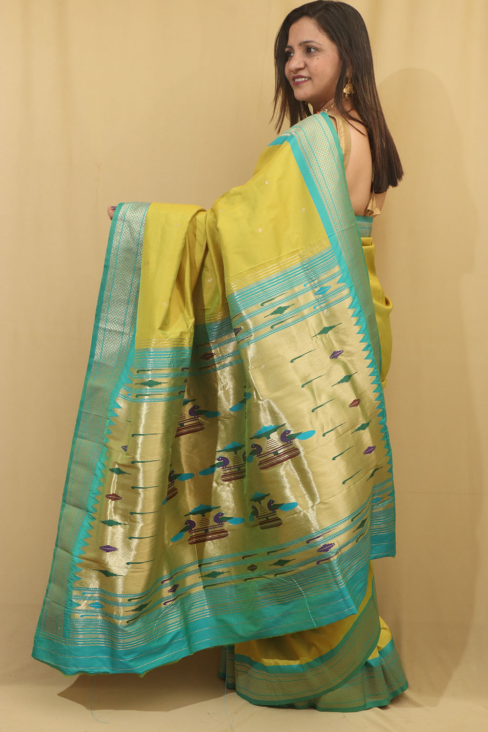 Elegant Green Paithani Silk Peacock Design Saree - Luxurion World