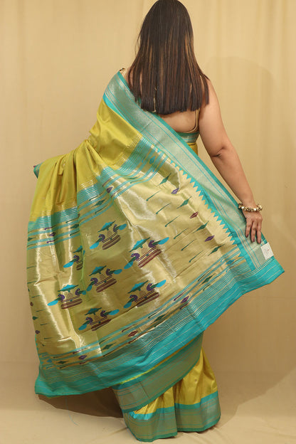 Elegant Green Paithani Silk Peacock Design Saree - Luxurion World