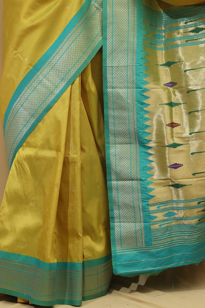 Elegant Green Paithani Silk Peacock Design Saree - Luxurion World