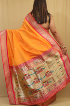 Orange Paithani Silk Peacock Design Saree - Stunning Elegance - Luxurion World