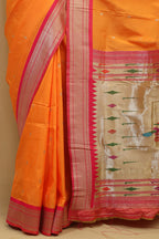 Orange Paithani Silk Peacock Design Saree - Stunning Elegance - Luxurion World