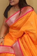 Orange Paithani Silk Peacock Design Saree - Stunning Elegance - Luxurion World