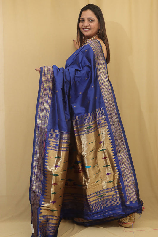 Exquisite Blue Paithani Silk Peacock Design Saree - Luxurion World