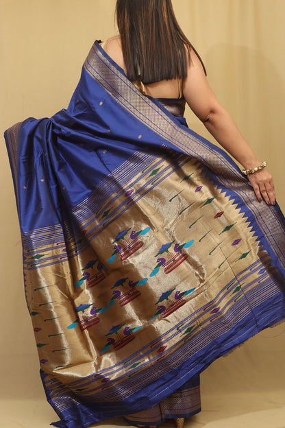 Exquisite Blue Paithani Silk Peacock Design Saree - Luxurion World