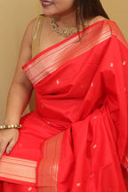 Exquisite Red Paithani Silk Peacock Design Saree - Luxurion World