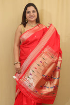 Exquisite Red Paithani Silk Peacock Design Saree - Luxurion World