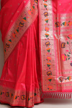 Beautiful Pink Silk Paithani Flower Design Saree - Luxurion World