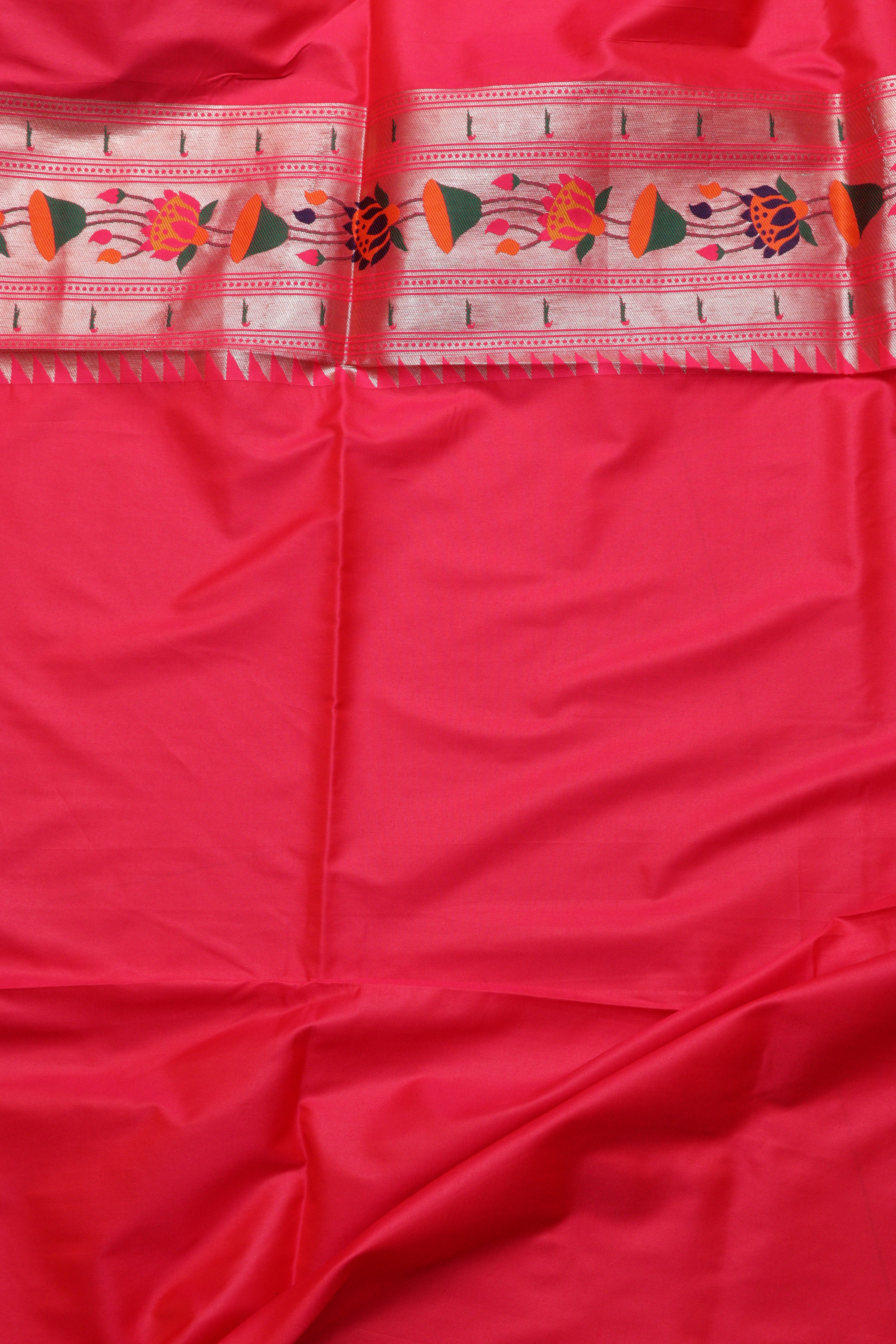 Beautiful Pink Silk Paithani Flower Design Saree - Luxurion World