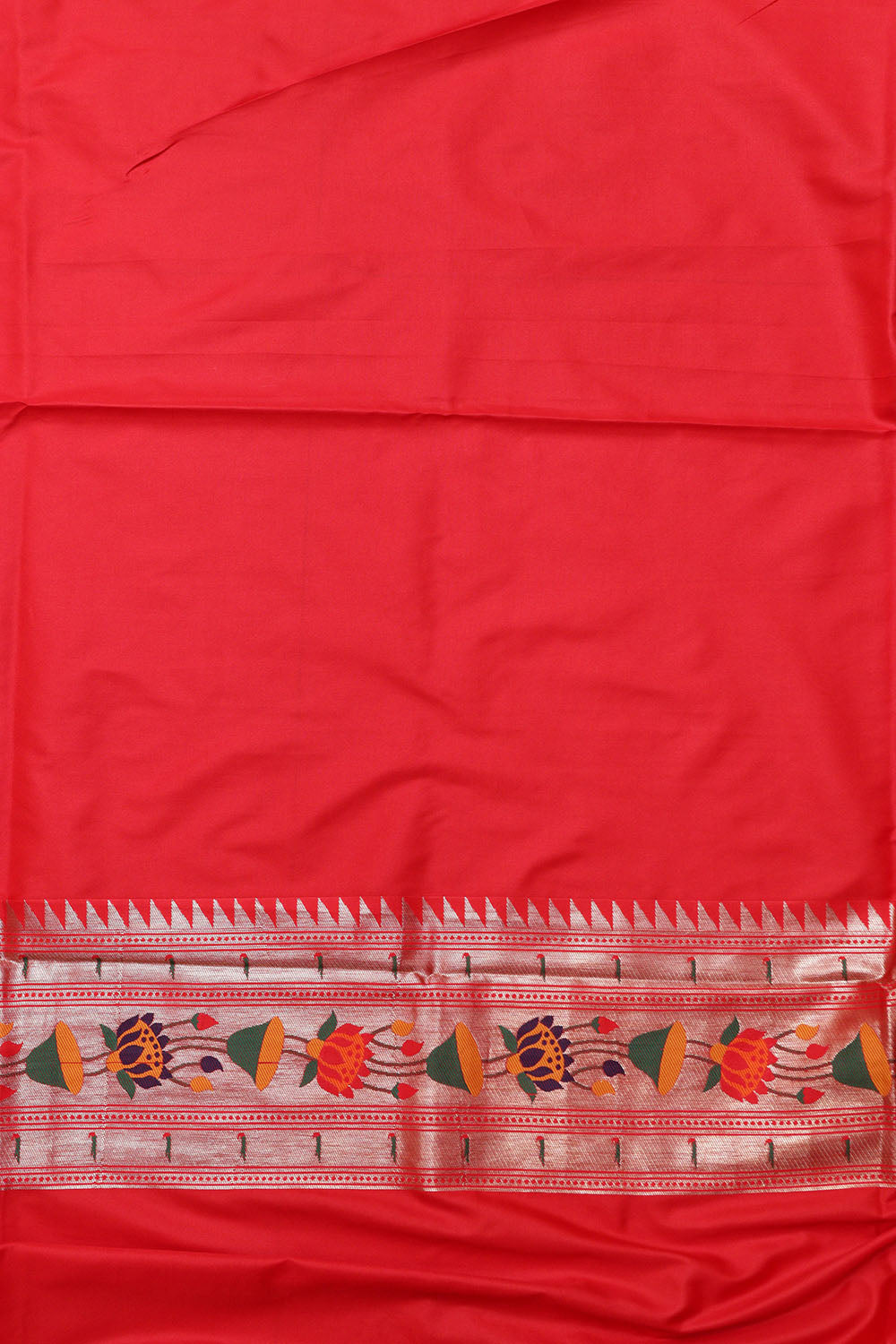 Red Silk Paithani Flower Design Saree - Luxurion World