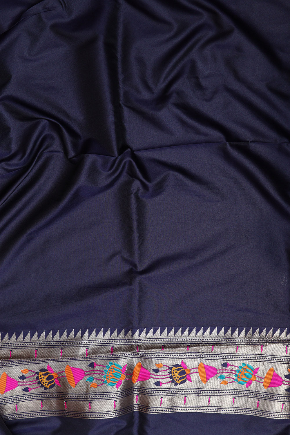 Elegant Blue Silk Paithani Flower Design Saree - Luxurion World