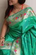 Green Silk Paithani Flower Design Saree - Luxurion World