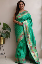 Green Silk Paithani Flower Design Saree - Luxurion World