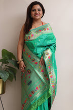 Green Silk Paithani Flower Design Saree - Luxurion World
