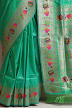 Green Silk Paithani Flower Design Saree - Luxurion World