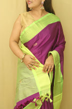 1 Min Ready To Wear - Purple And Green Paithani Cotton Silk Saree - Luxurion World