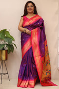 Elegant Purple Paithani Silk Peacock Design Saree - Luxurion World