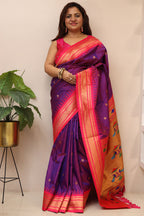 Elegant Purple Paithani Silk Peacock Design Saree - Luxurion World