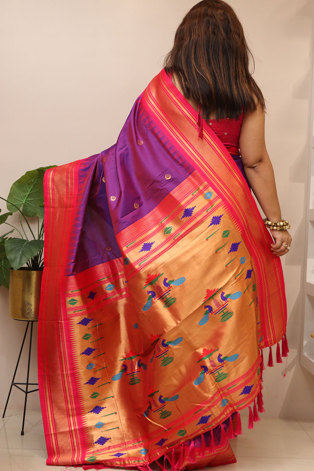 Elegant Purple Paithani Silk Peacock Design Saree - Luxurion World