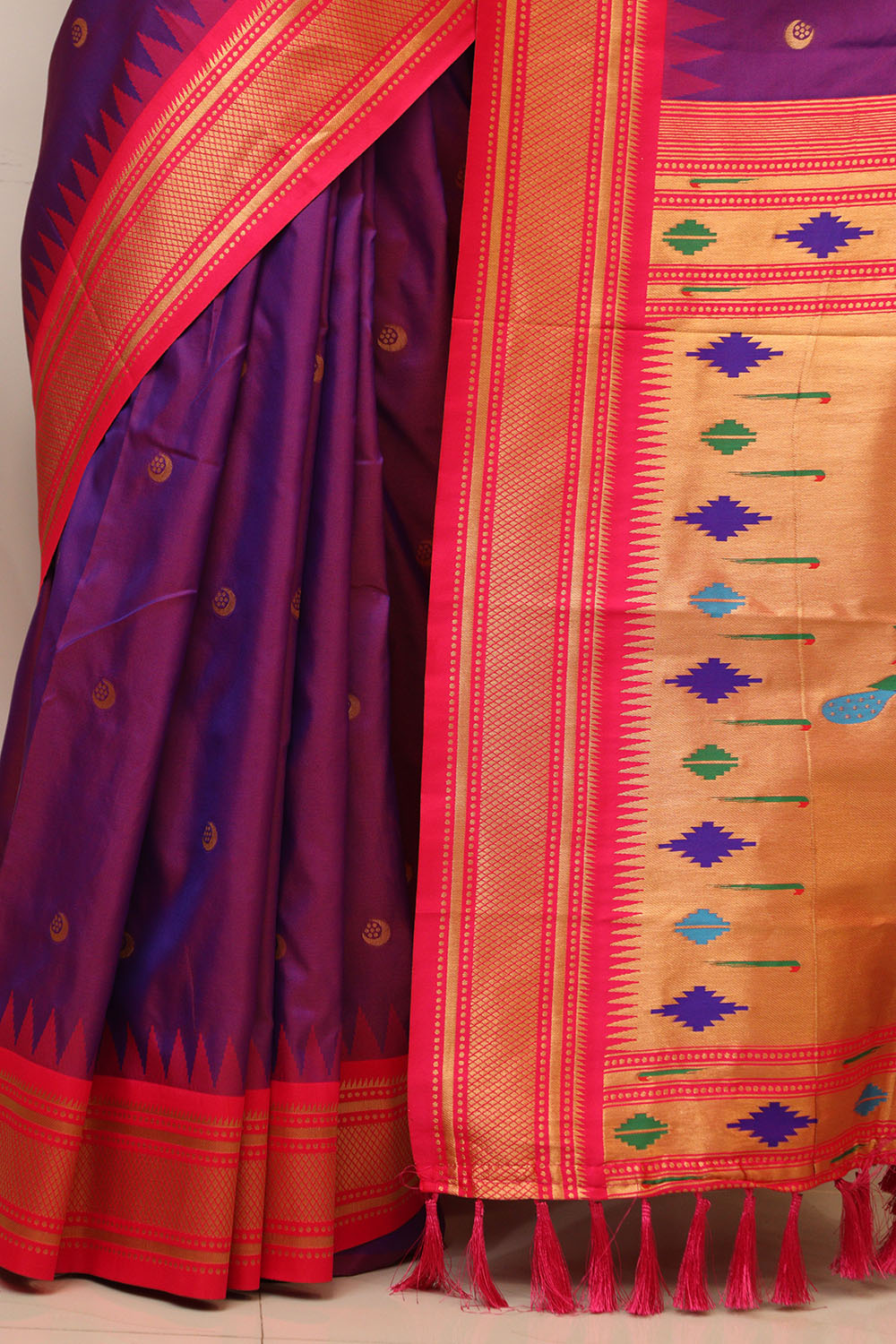 Elegant Purple Paithani Silk Peacock Design Saree - Luxurion World