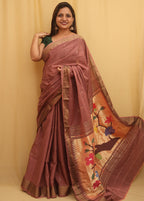 Pink Handloom Paithani Pure Cotton Parrot And Floral Design Saree - Luxurion World