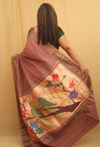 Pink Handloom Paithani Pure Cotton Parrot And Floral Design Saree - Luxurion World