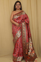 Red Paithani Patola Silk Bird Design Saree - Luxurion World