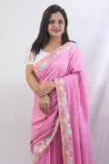 Stunning Pink Georgette Saree with Intricate Thread Work Embroidery - Luxurion World