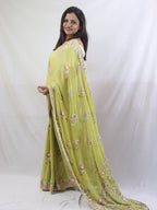 Stunning Green Parsi Gara Saree with Embroidered Georgette - Perfect for Any Occasion! - Luxurion World