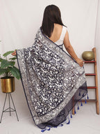 Blue Embroidered Parsi Gara Pure Organza Floral And Bird Design Saree - Luxurion World