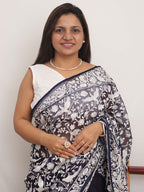 Blue Embroidered Parsi Gara Pure Organza Floral And Bird Design Saree - Luxurion World