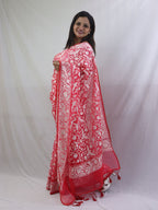Exquisite Red Organza Saree with Embroidered Parsi Gara Floral and Bird Design - Luxurion World
