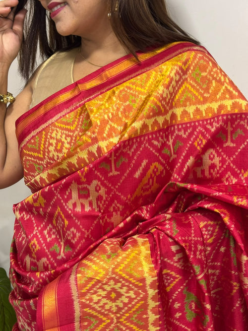 Pink Red Pure Silk Patola Single Ikat Saree IS1P3AM226092501