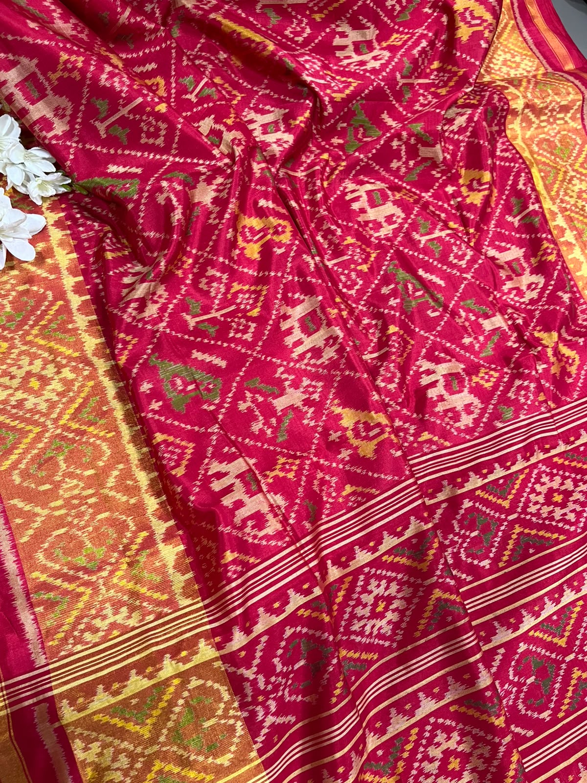 Pink Red Pure Silk Patola Single Ikat Saree IS1P3AM226092501