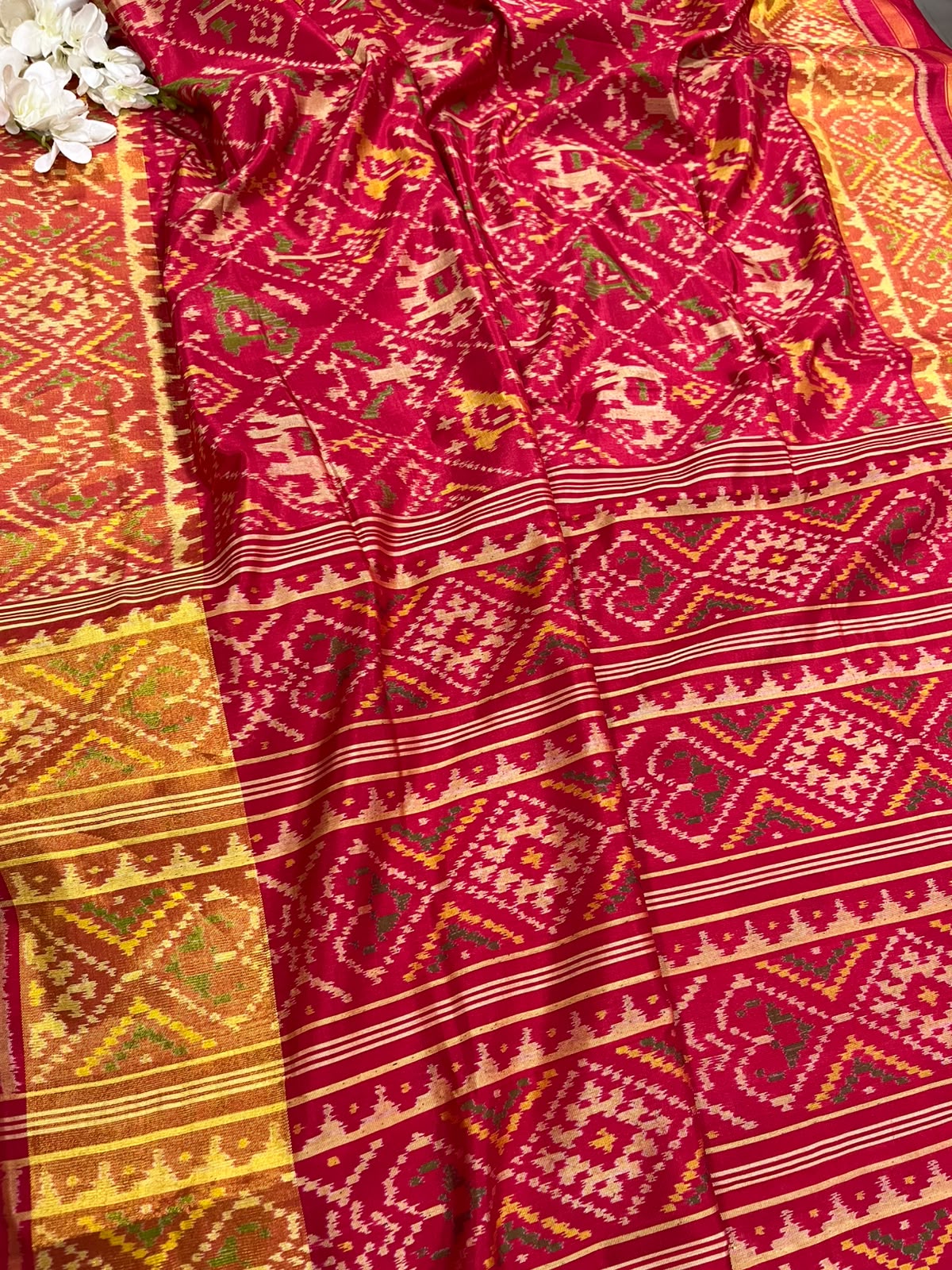 Pink Red Pure Silk Patola Single Ikat Saree IS1P3AM226092501